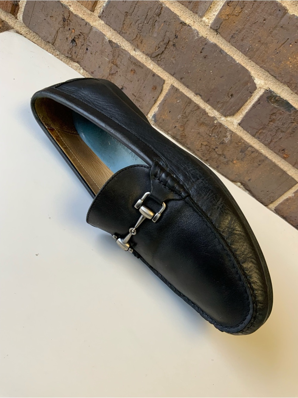 Men's Black Leather Bit-Detail Slip-On Loafers